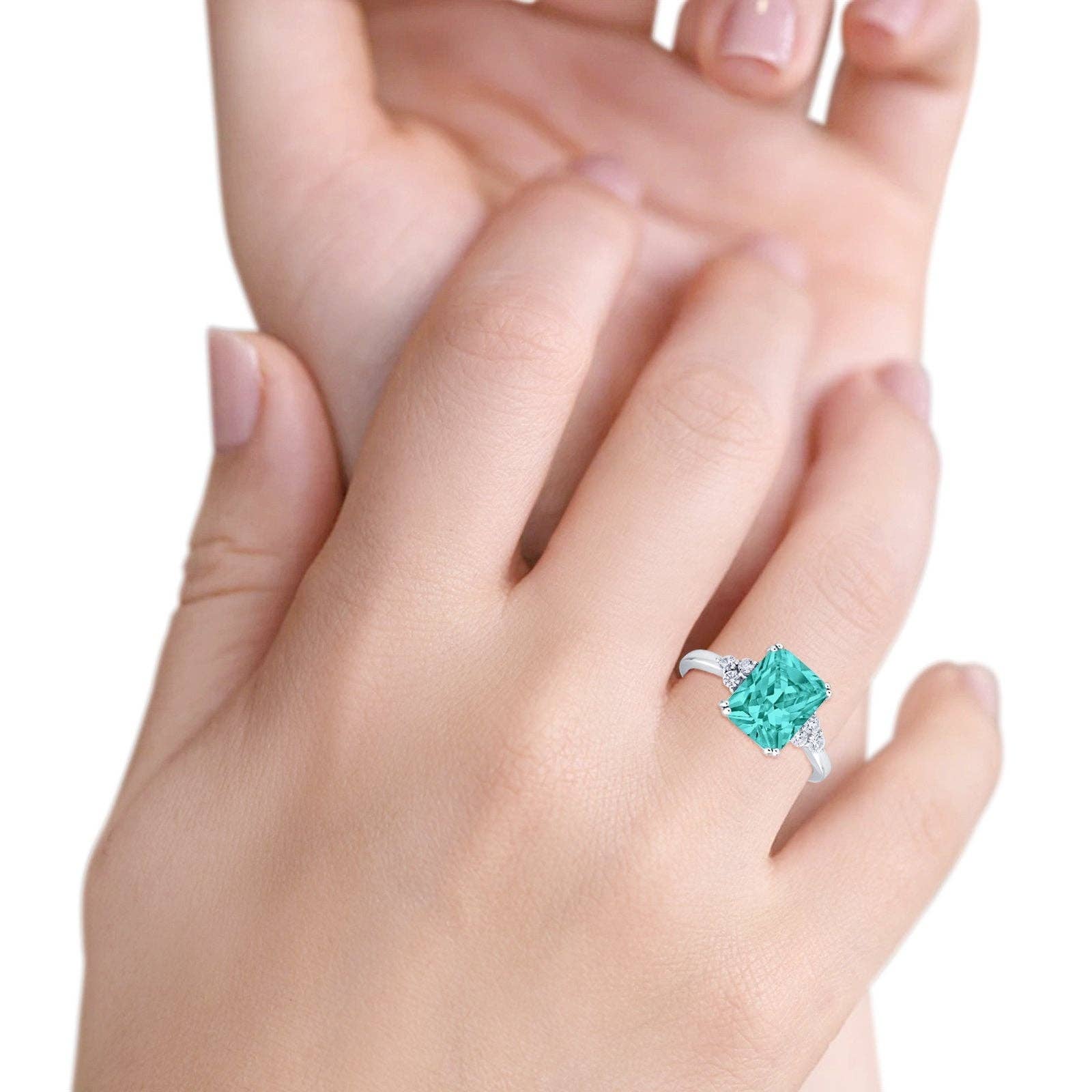 Art Deco Emerald Cut Wedding Ring Simulated Paraiba Tourmaline CZ for wholesale on Faire4