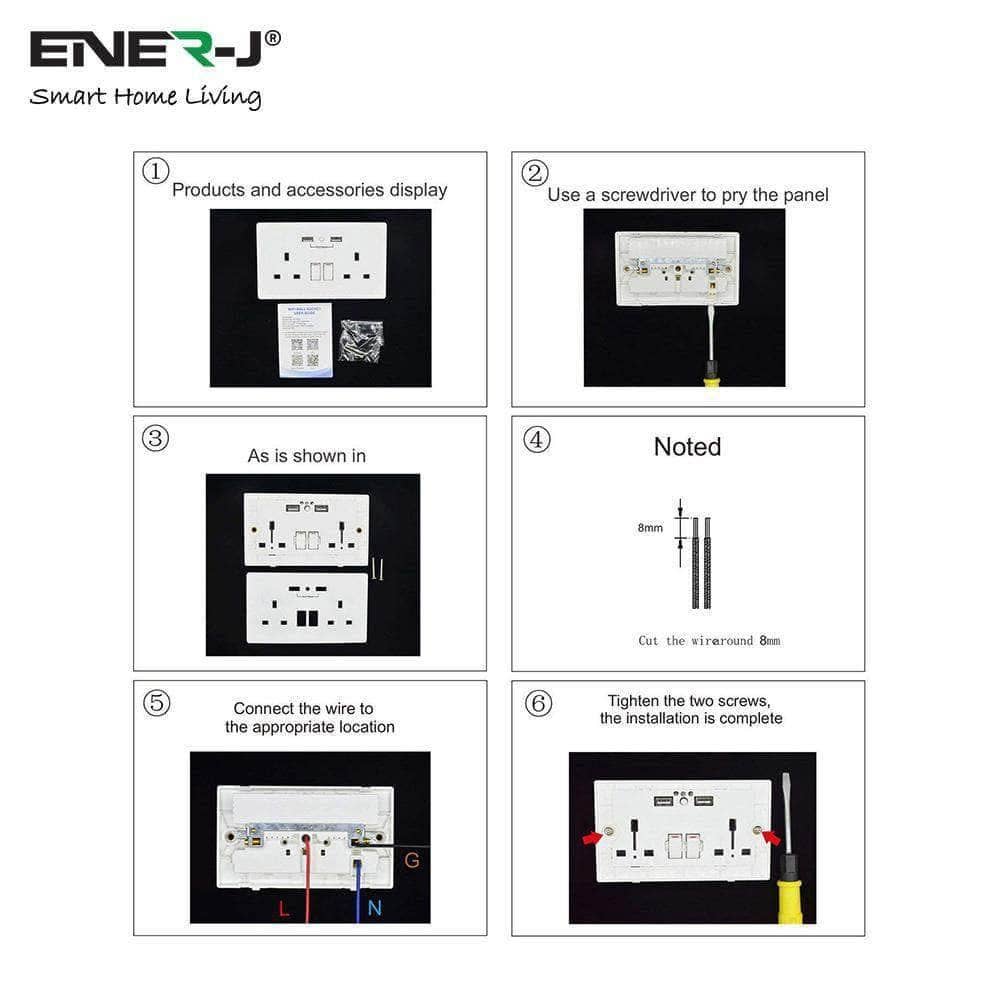 ENER-J – Adaptador de corrente por atacado – Tomadas de parede gêmeas inteligentes com portas USB 2 Usb, (prata)8