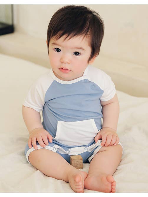 Bamboo Smile Blue Baby Romper for wholesale on Faire