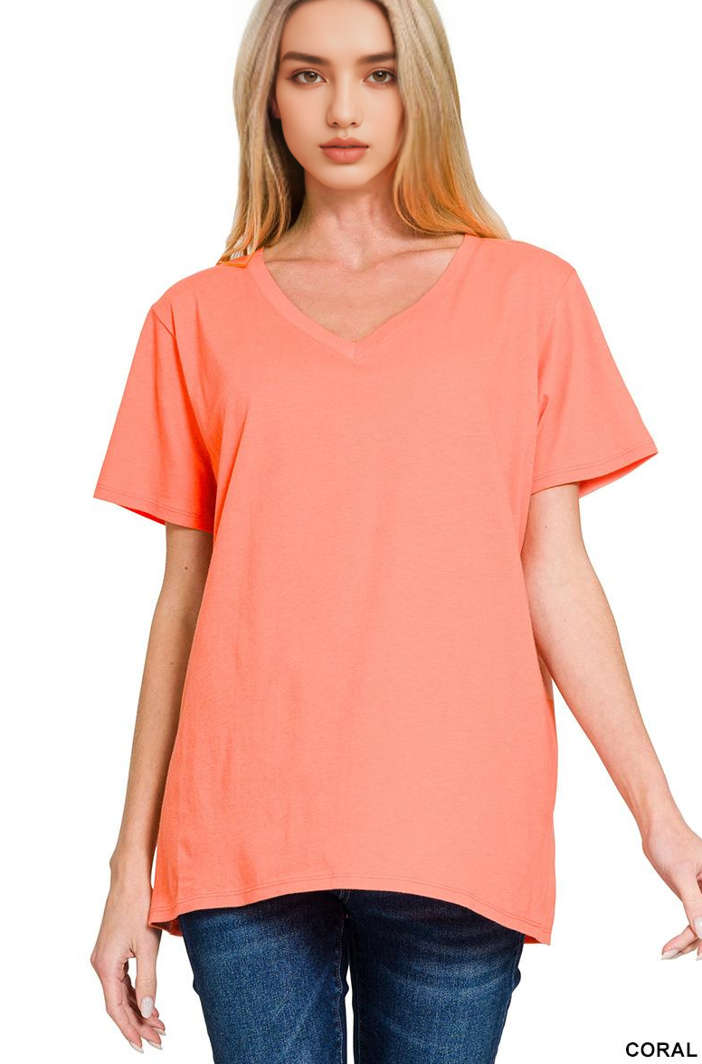 42POPS - Wholesale T-Shirt - Women's - `.Cotton Short Sleeve Boyfriend  V Neck Tee13