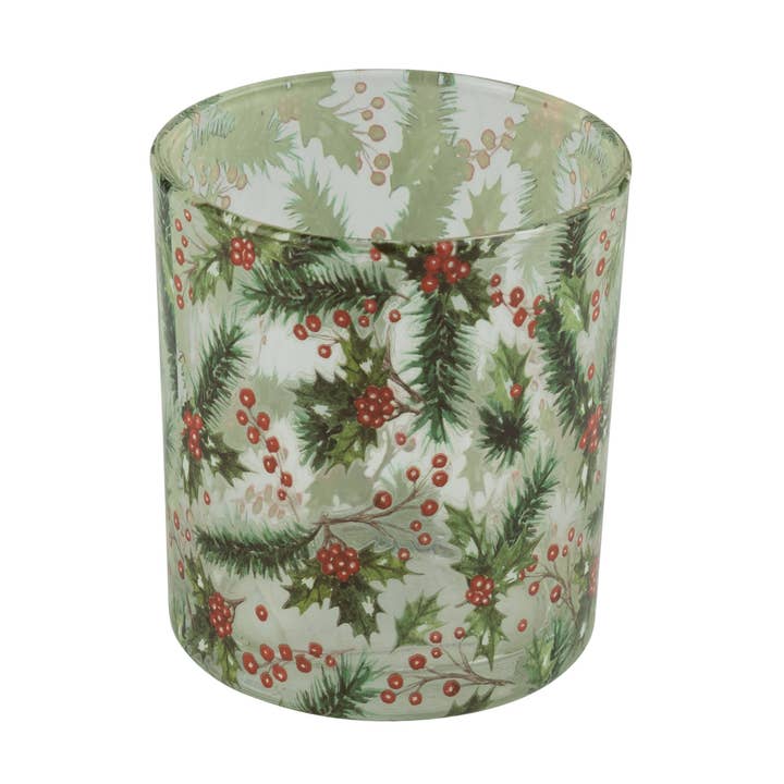 A00184: Glass holder TP,clear with branches and berries,3in for wholesale by Silver Tree Home & Holiday