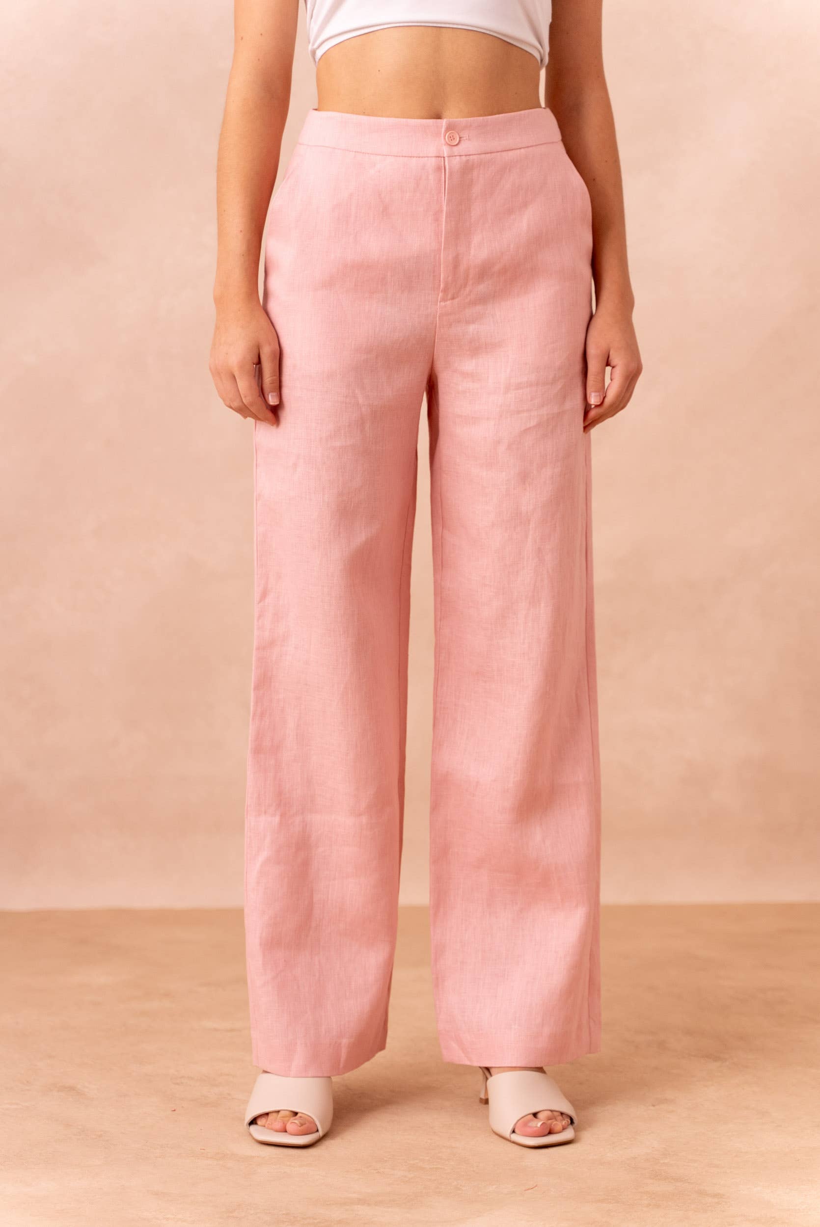 Attentif Paris - Wholesale Pants - Women's - [Linen] Plain straight trousers in premium quality linen38