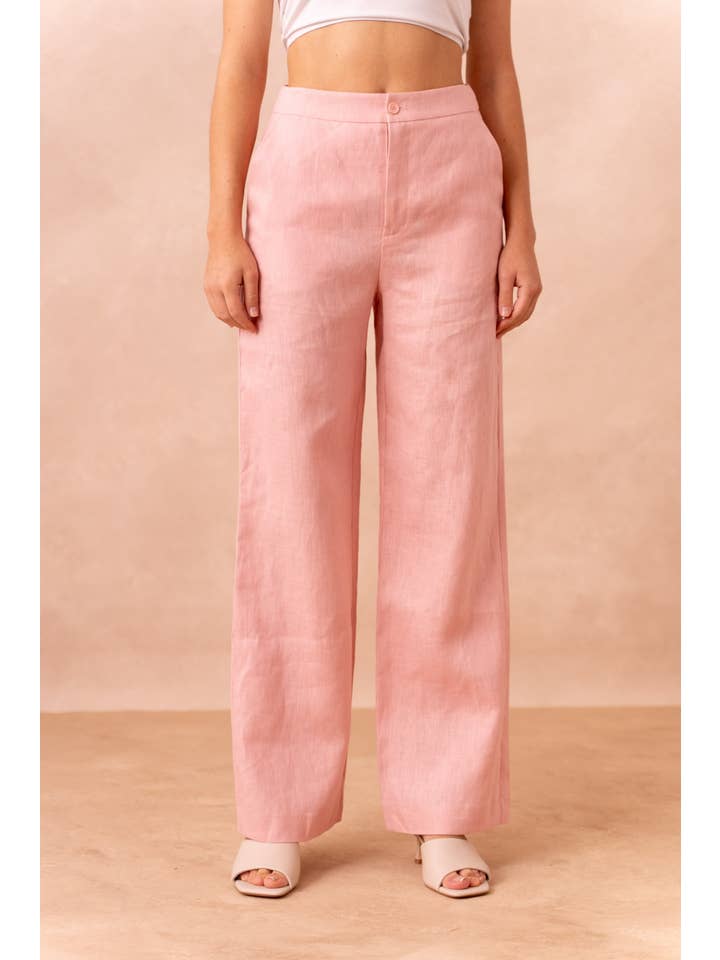 Attentif Paris - Venta al por mayor Pantalones - Mujer - Pantalón recto liso de lino de calidad superior38