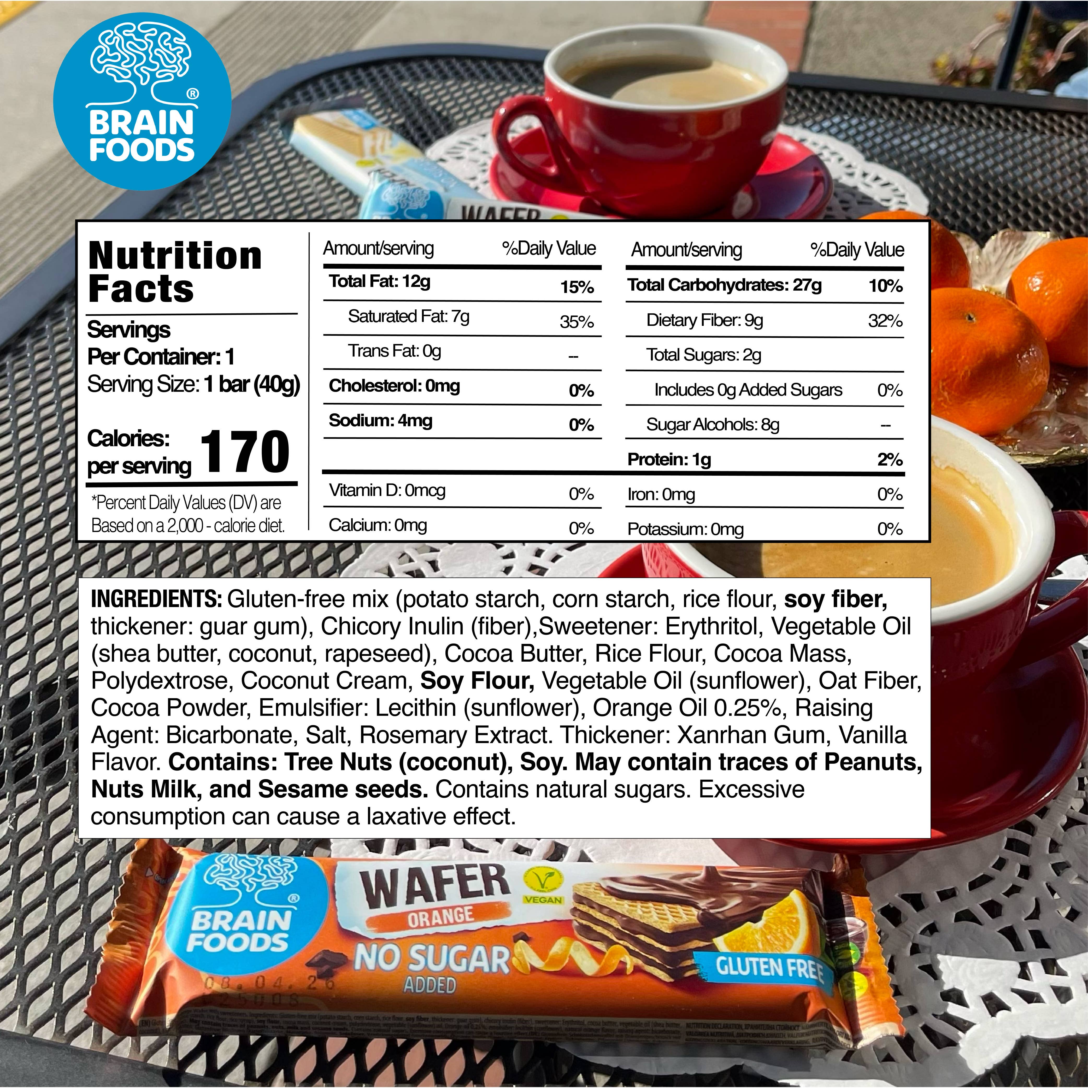 Wilton Mettler LLC - Wholesale Snack Bar - BRAIN FOODS Gluten Free Vegan Wafers (Orange & Chocolate)1