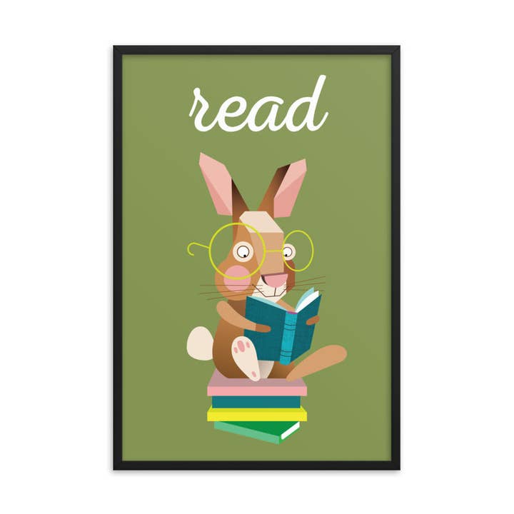 Impression artistique encadrée Reading Rabbit - anglais pour la vente par gabo and mateo designs