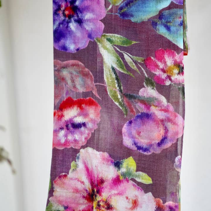 Evelyn Wool Silk Scarf Purple Brown for wholesale on Faire