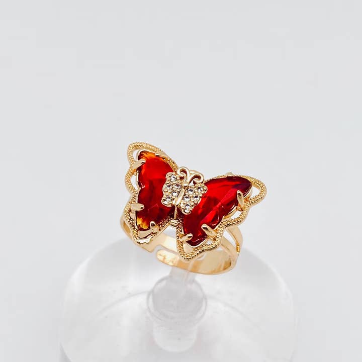 Mio Queena - Wholesale Cocktail/Statement Ring - Multi-color of Glass Butterfly Rings1