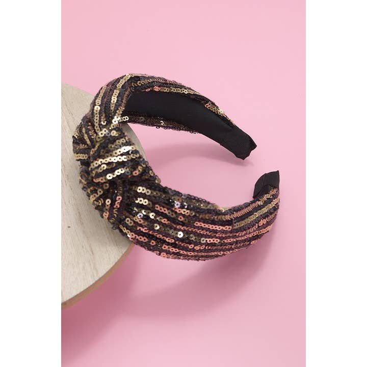 JOSSLYN by wall to wall - Wholesale Fashion Headband - Women's - SEQUIN STRIPE EMBELLISHED KNOT HEADBAND | 40HB1452