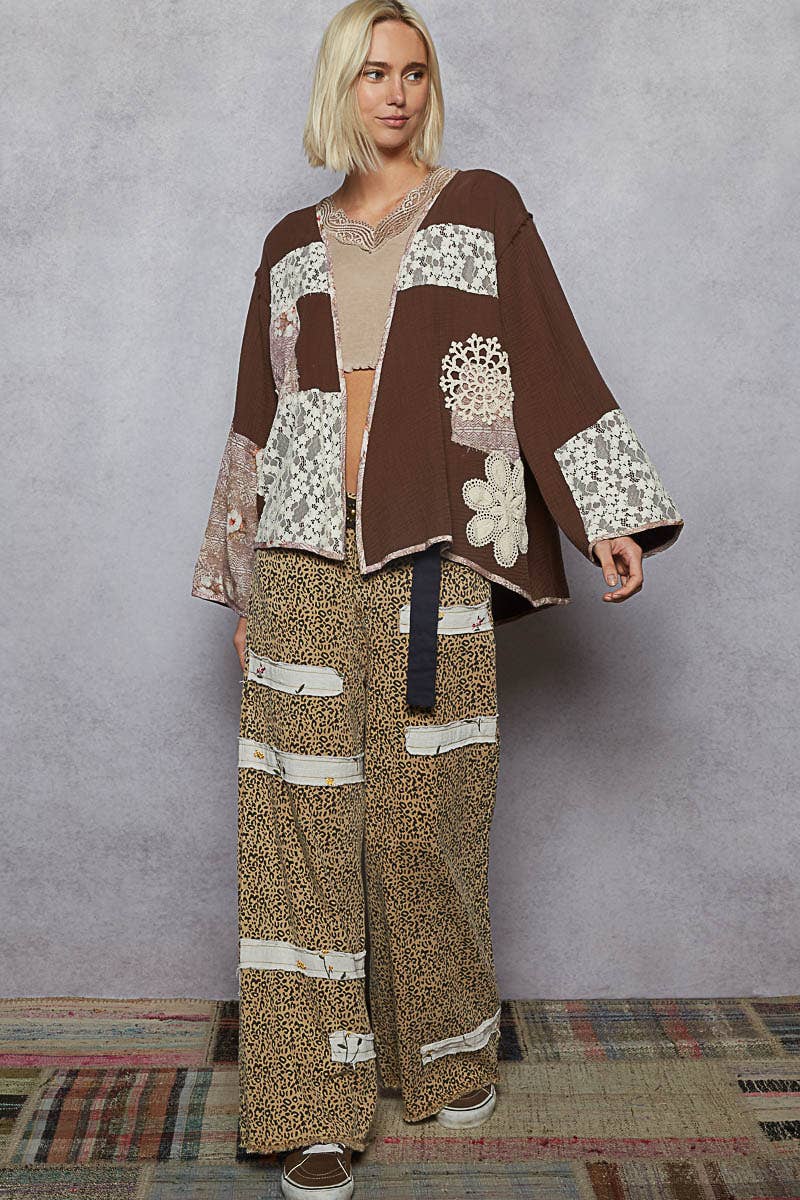 Pol Clothing - Wholesale Cardigan - Women's - Long sleeve double gauze crochet patch cardigan woven top20