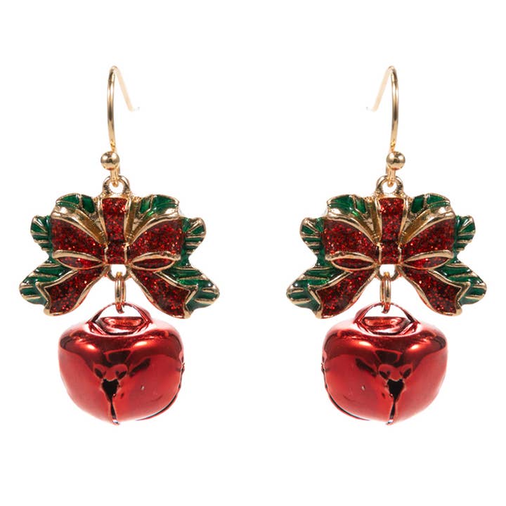Fashion City - Wholesale Dangle Earrings - Christmas Jingle Bell Brass Hook Earrings