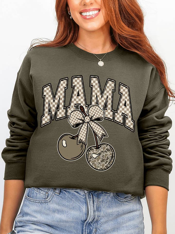 Cherry Luxe Mama Ecosmart Crewneck Sweatshirt for wholesale by Wholesale Accessory Market