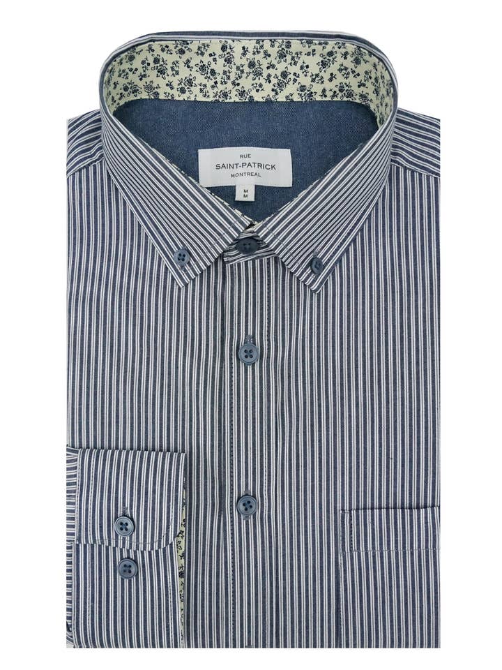 Comtois Randig Poplinskjorta i Silver och Mörk Indigo för wholesale av Rue Saint-Patrick