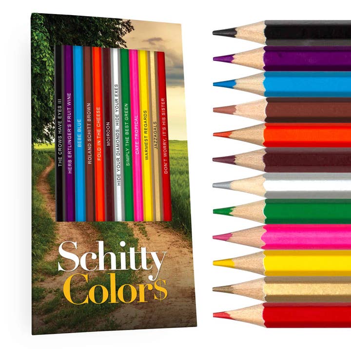 Schitty Colors Colored Pencils for Fans of Schitt's Creek for wholesale by Pop Colors