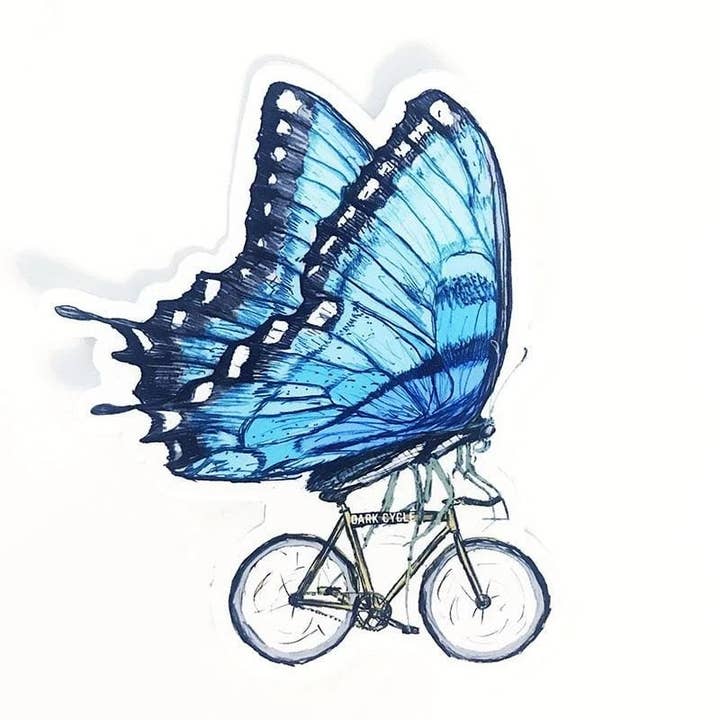 Butterfly on a Bicycle Vinyl Sticker for wholesale by Dark Cycle Clothing