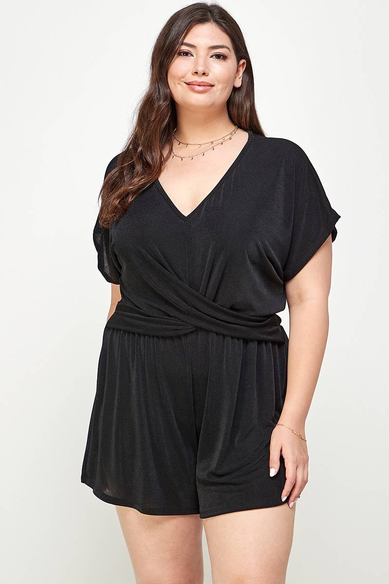 Haute Fox Plus Size & Contemporary - Wholesale Romper - Women's - Plus Size Slinky Draped Romper - KY18100-RP7