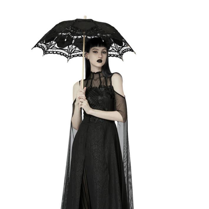 WS549 - Parasol gothique en dentelle de coton noir pour la vente par Western Fashion