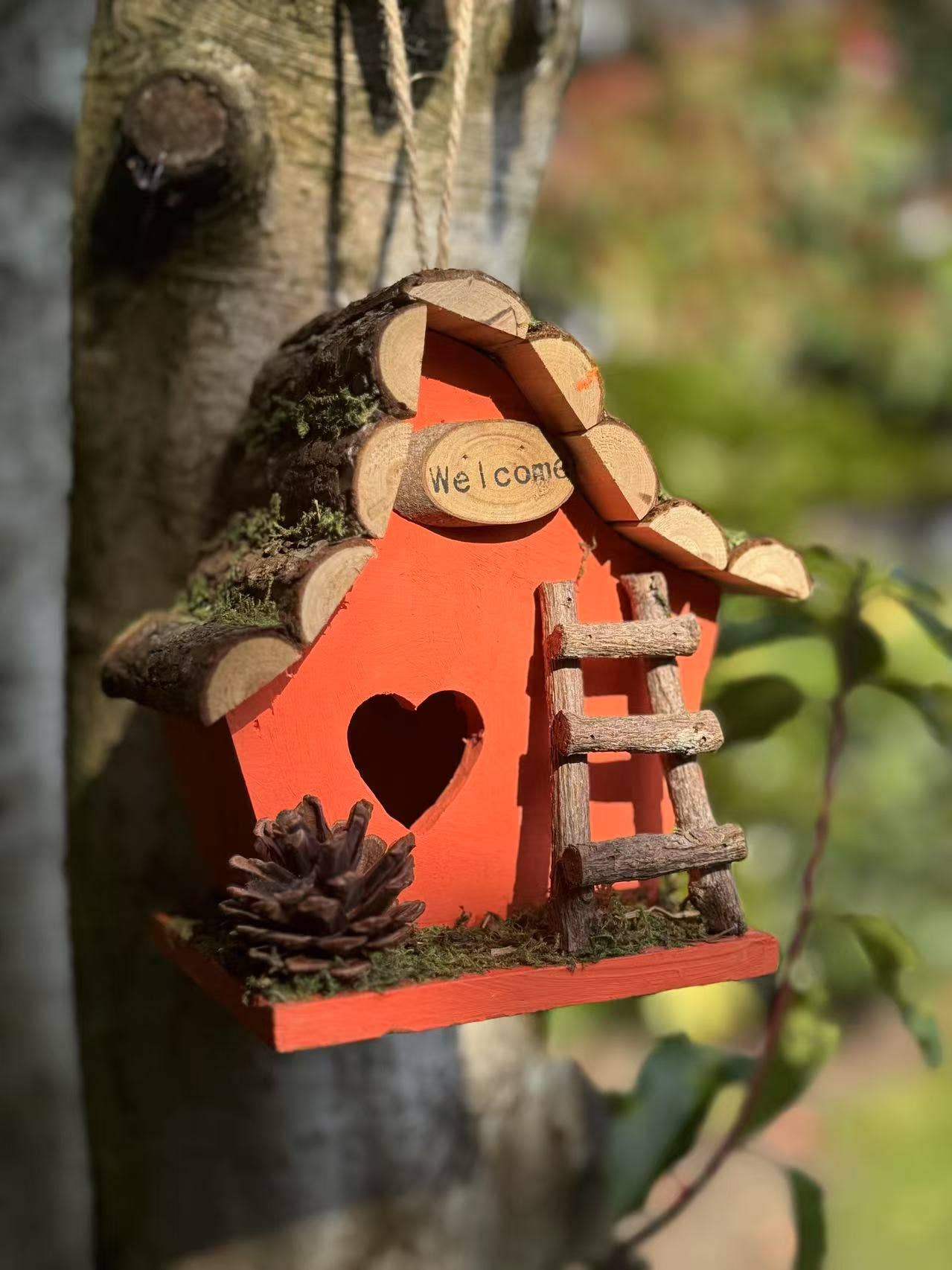Marissa's Gifts - Wholesale Bird House - Handmade wooden coloured birdhouse hut with adorable heart shaped bird hole and ladder. The measurements are 17 x 11.5 x 17cm7