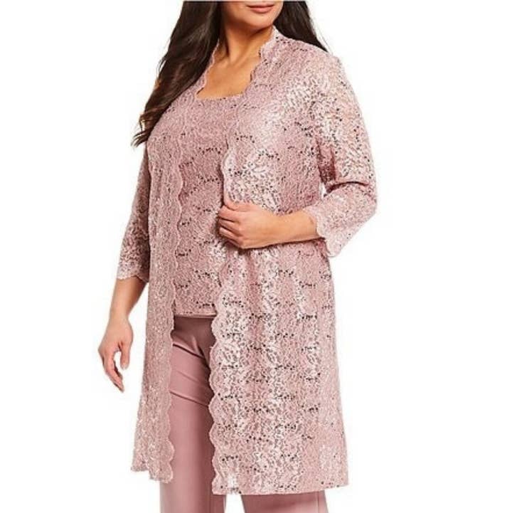 RM Richards Lace 3/4 Sleeve 3-Piece Pants Set for wholesale by New Yorker's Apparel