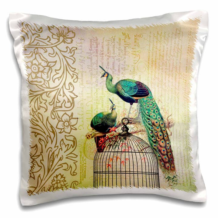 3dRose, Vintage Franse Pauwen op een Vogelkooi- Dieren, Kussensloop voor wholesale door 3dRose