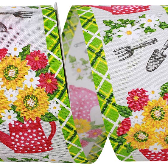 Gardening Posie Wired Plaid Edge, White, 2-1/2 In, 10 Yards for wholesale by RELIANT RIBBON