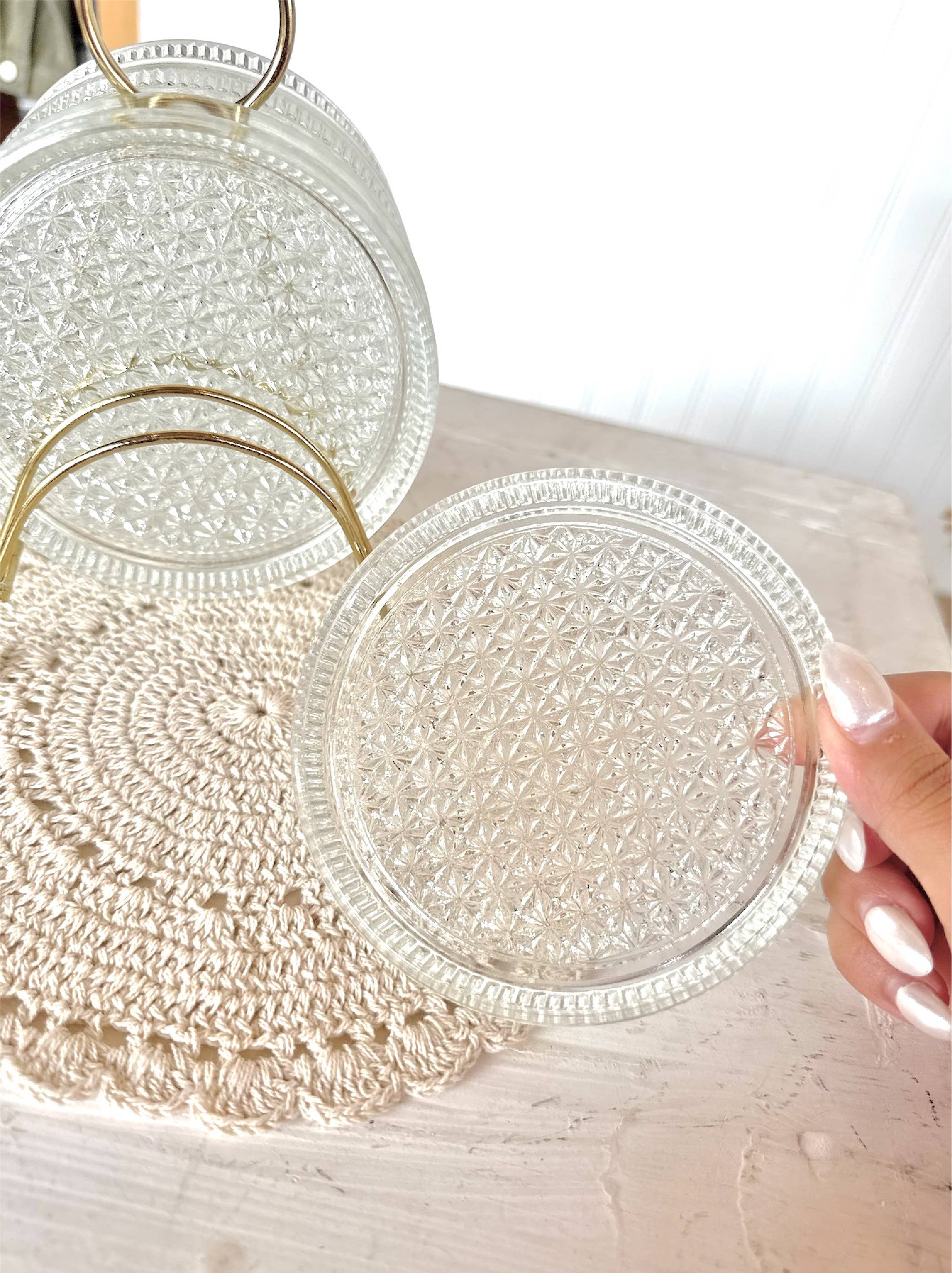 Made Market Co. - Vente Sous-verre - Ensemble de sous-verres en verre avec support en métal MCM5