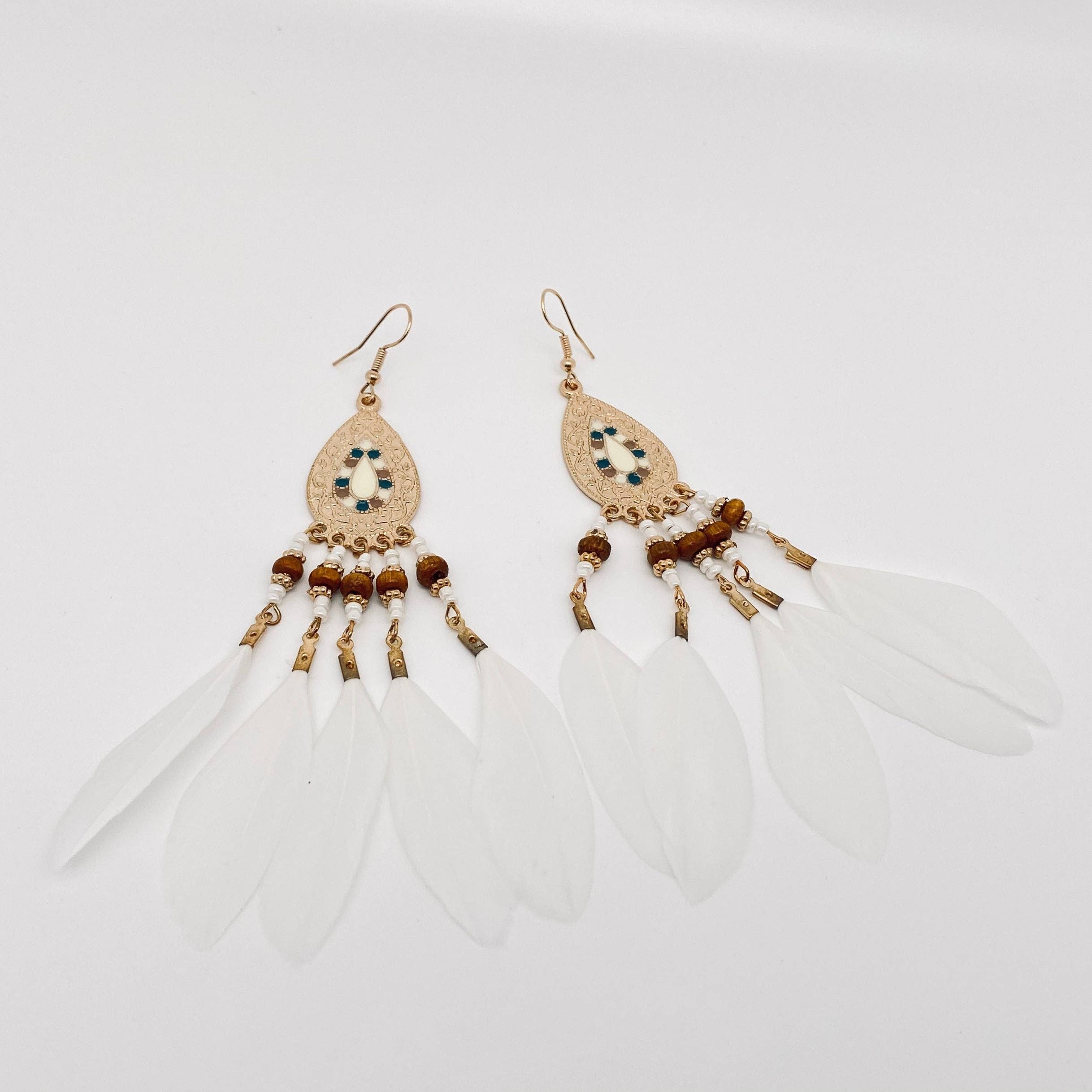 Mio Queena – wholesale Tofsörhängen – Bohemian Drop-formade fjäder tofs örhängen8