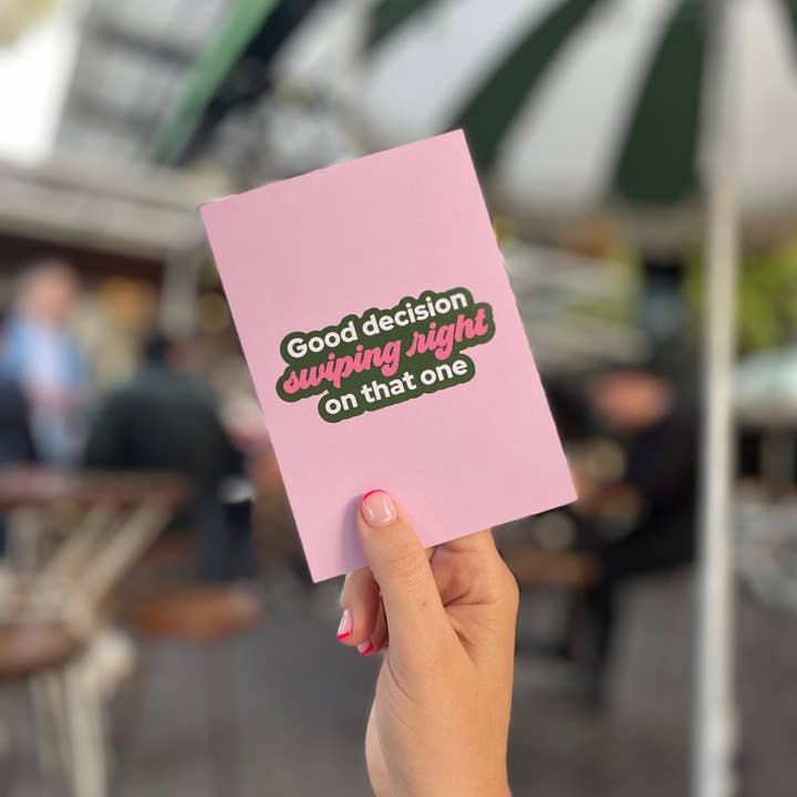 BAD ON PAPER - Wholesale Wedding Card - Swiping right - Pink Wedding Greeting Card1