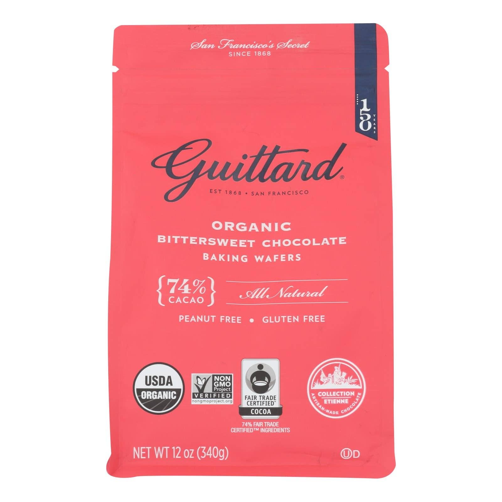 Ware Spark - Wholesale Baking Chocolate - Guittard Chocolate Baking Wafers - Organic - 74% Bittersweet - Case Of 8 - 12 Oz0