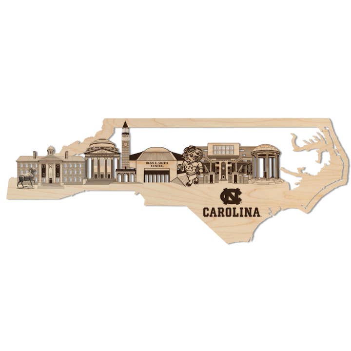 University of North Carolina Skyline Wall Hanging – Crafted from Cherry and Maple Wood - UNC Tarheels for wholesale by LazerEdge