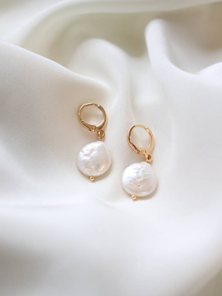 Pearl Huggie Earrings for wholesale by Cedar and Cypress Designs