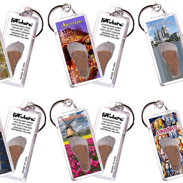 Porte-clés souvenir FootWhere® d'Amsterdam. 72 pièces/6 styles assortis. pour la vente par FootWhere- USA Group, Inc.