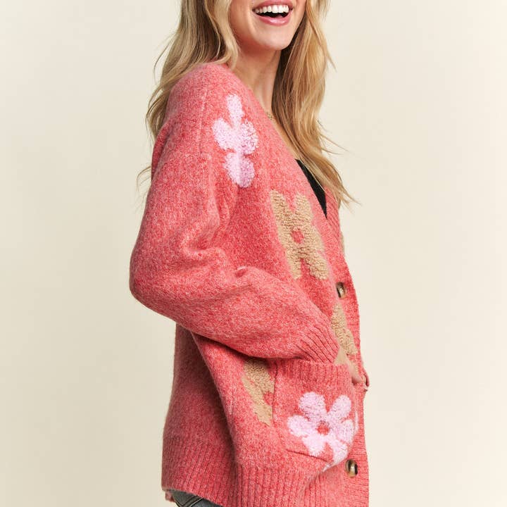 ADORA LA - Wholesale Cardigan - Women's - CESW3580 - BUTTON DOWN FLORAL SWEATER CARDIGAN5