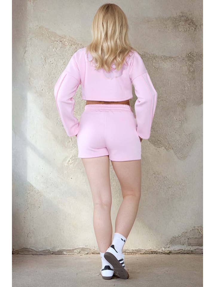 Missi Clothing – wholesale Lounge set – Women's – Santa Monica Embroidered LSF Crop Sweatshirt & Shorts Set (Pack of 4 Sets)