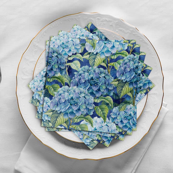 European Excellency - Vente Serviettes jetables - Serviettes Blue Hortensia - Serviettes en papier à motif floral5