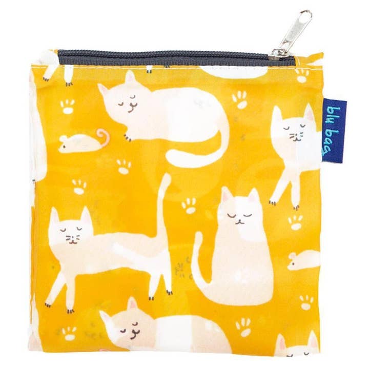 rockflowerpaper - Wholesale Grocery/Shopping Bag - KITTY CATS YELLOW blu Bag Reusable Shopper Tote