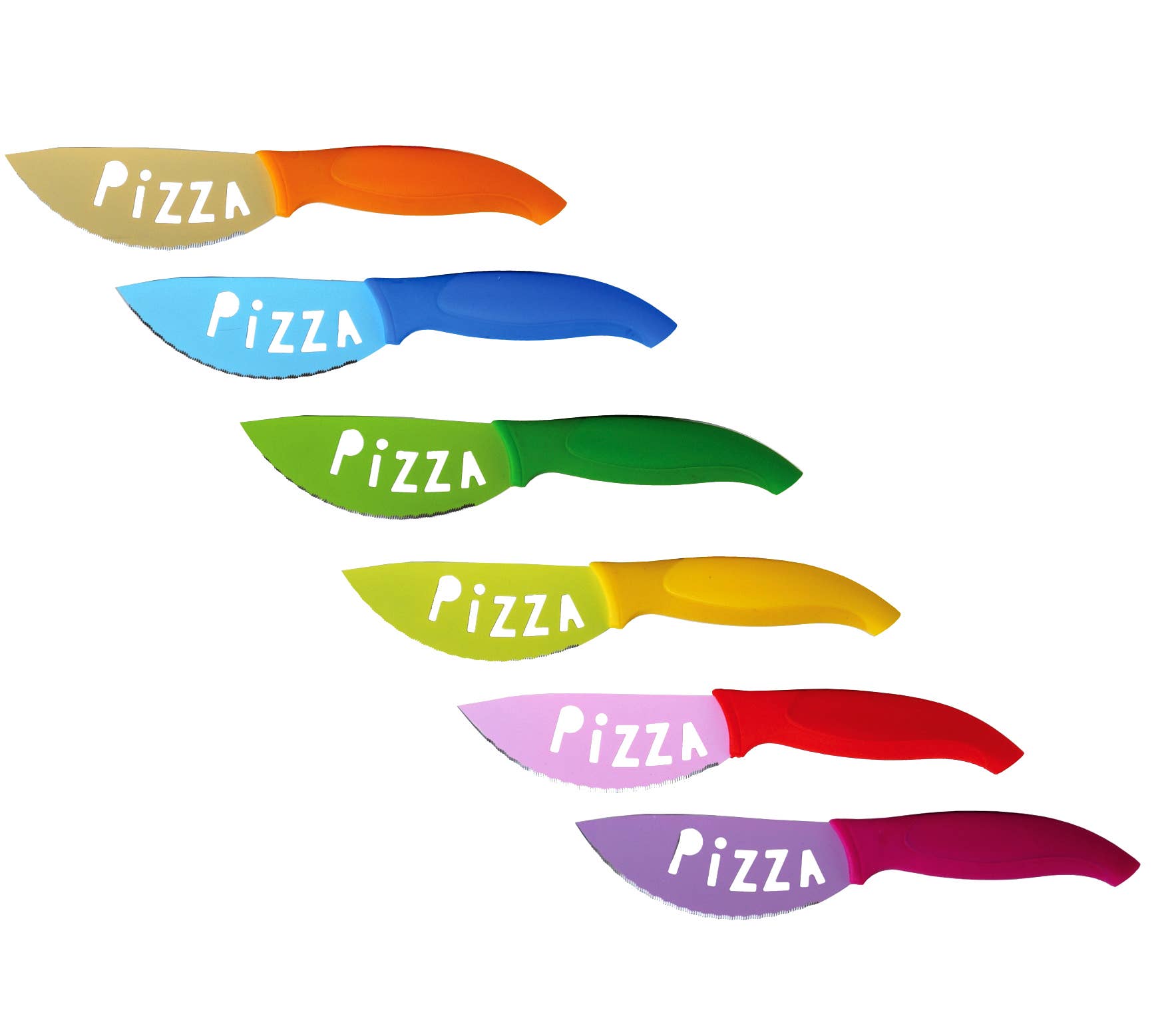 multicolour Set of 6 Multicolor Pizza Knives for wholesale on Faire1