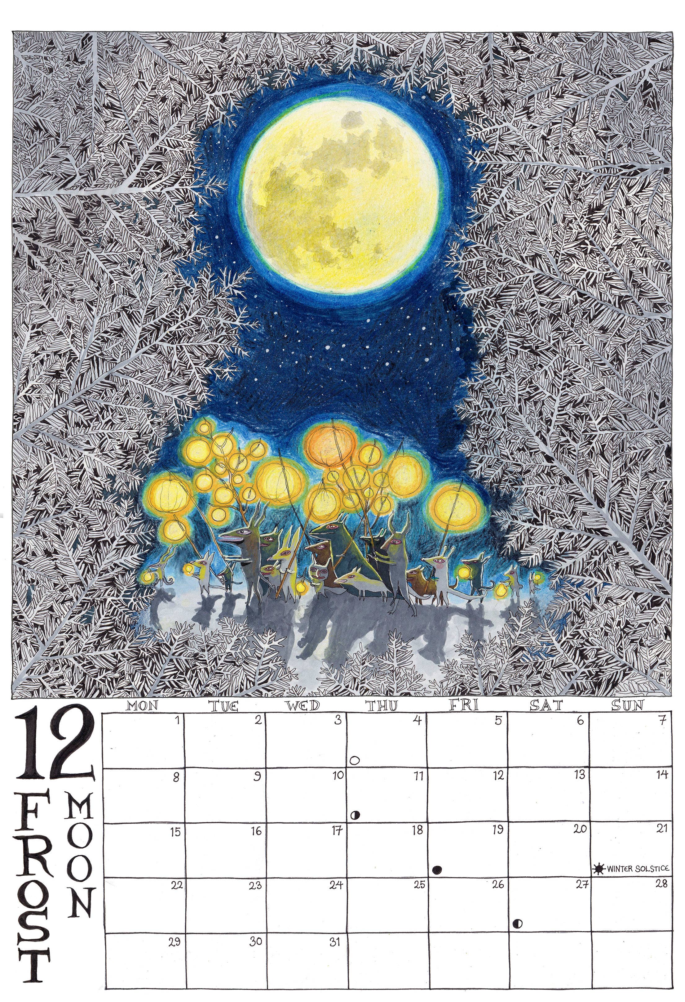 Fox & Comet - Wholesale Calendar - Illustrated Wall Calendar - The Calendar of the Full Moon12