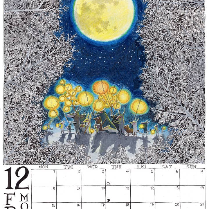 Fox & Comet - Wholesale Calendar - Illustrated Wall Calendar - The Calendar of the Full Moon12