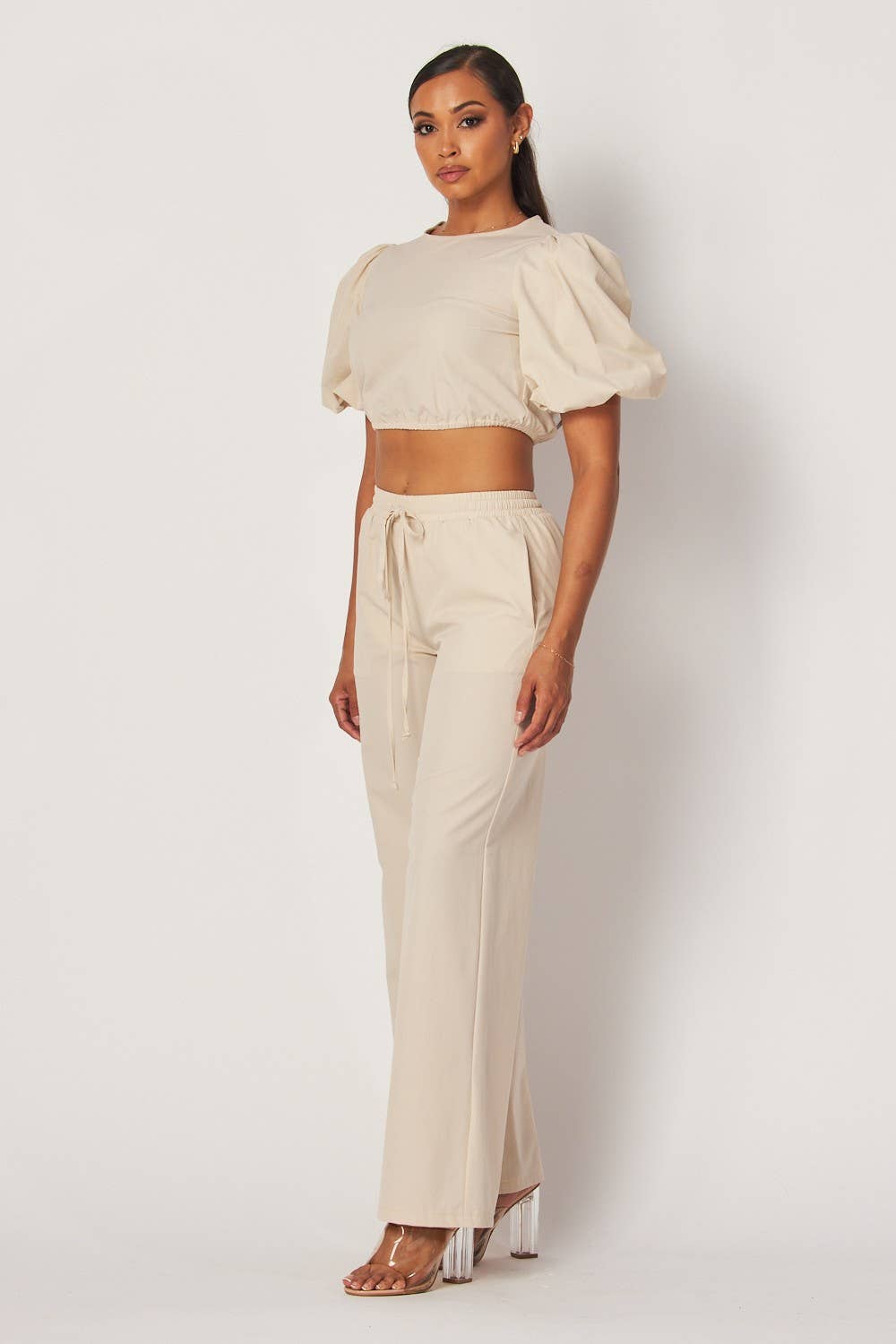 Hot & Delicious – wholesale Top & pants set (NOT Loungewear) – Women's – Tori Bubble Sleeve Crop Top & Pants Set (HDC32475)2