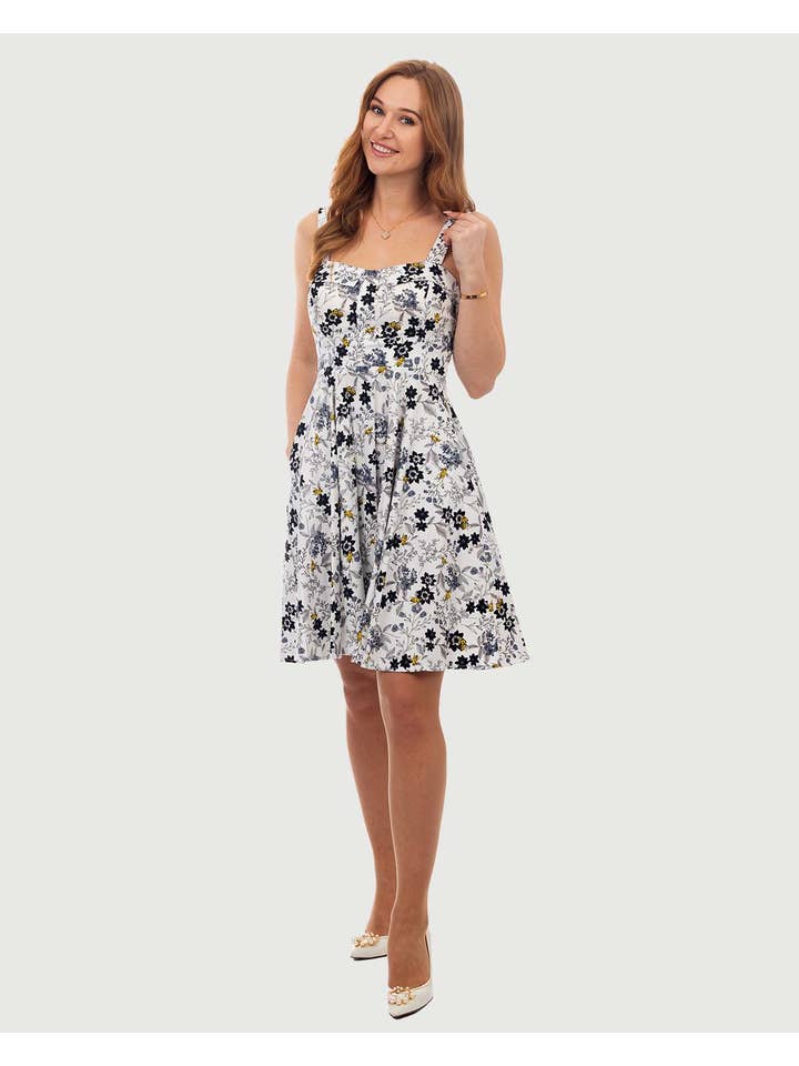 Eva Rose Clothing - Wholesale Dress - Women's - Fold over dress with pocket and belt in Bee/Floral Print