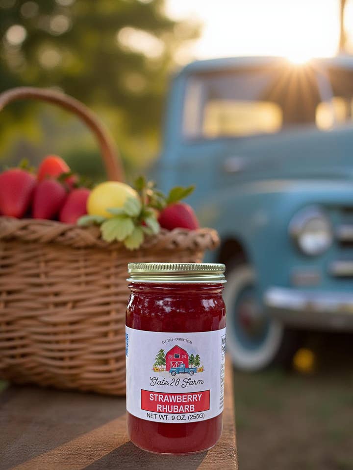 Strawberry Rhubarb Jam - 9 oz for wholesale by State 28 Farm
