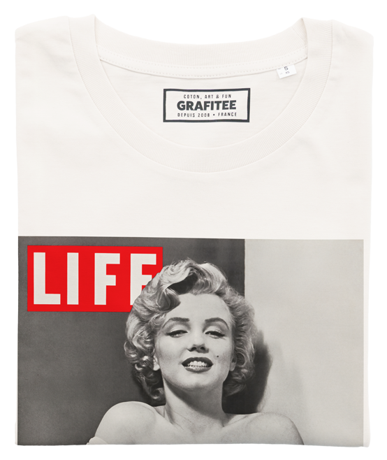 Offwhite Marilyn Monroe T-shirt med tidningsfoto - Celebrity photo för wholesale på Faire1