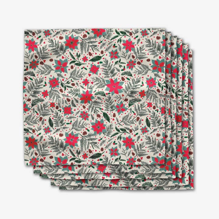 Geometry - Wholesale Dinner & Cloth Napkin - Woodland Poinsettia Dinner Napkin Set