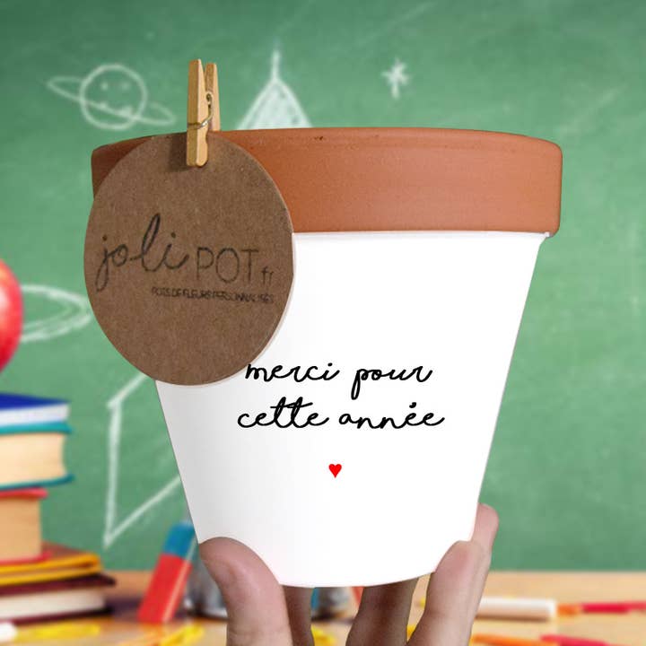 Vaso da fiori originale e dipinto a mano « Thank you for this year ♥ » per la vendita all'ingrosso da parte di Joli Pot