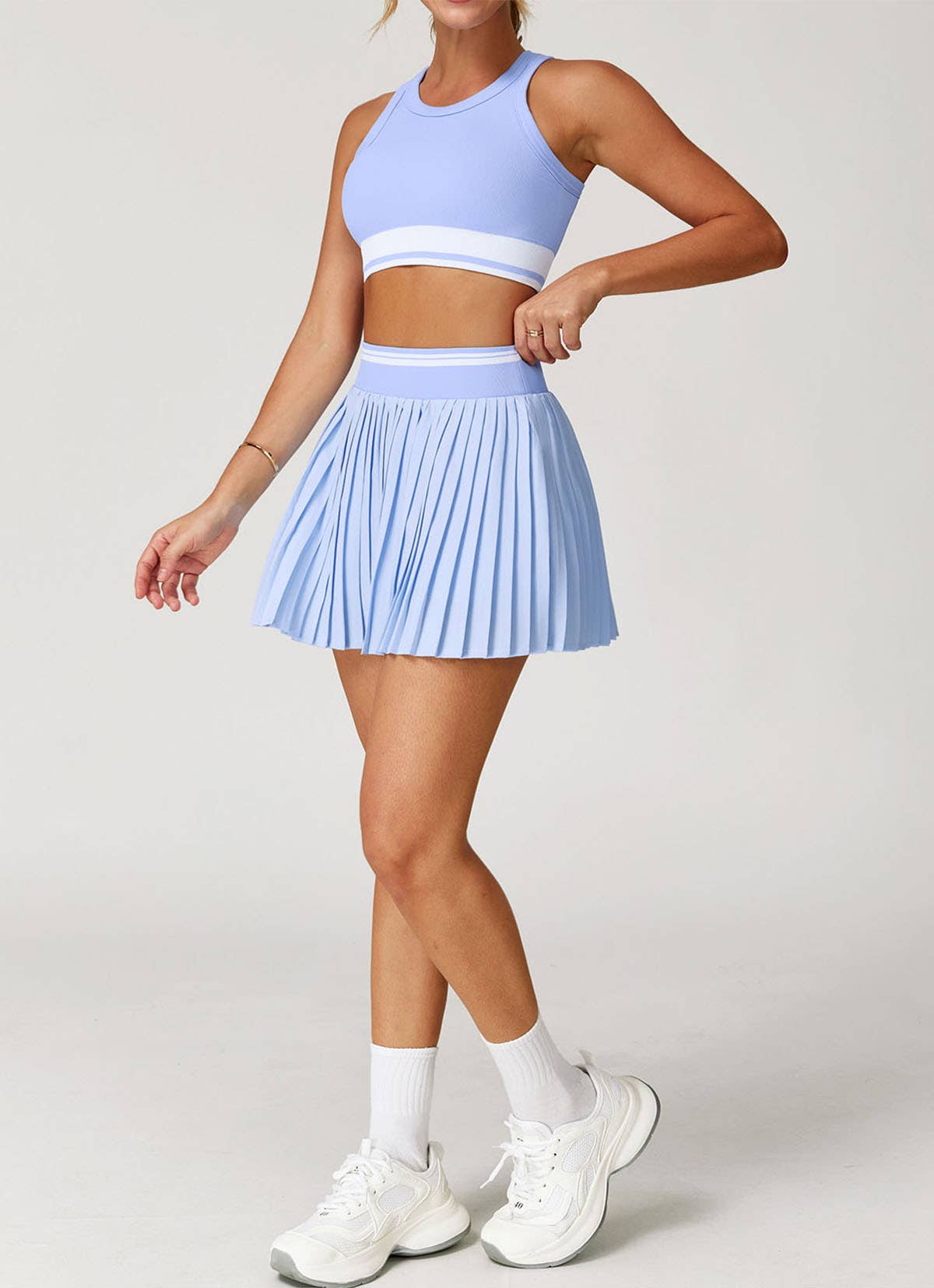 Crave by FW - Wholesale Activewear Set - Women's - Colorblock Tennis Set with Racerback Vest and Pleated Skirt1