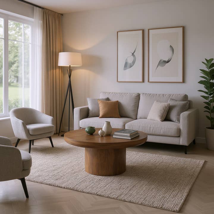 HOMYCASA DESIGN INC - Wholesale Coffee Table - Brutoni 36" Round Soild Wood Coffee Table with Sculpted Pedestal Base1