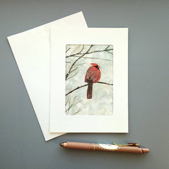 Kathryn Paul Fine Art - Wholesale Everyday Greeting Card - Cardinal in Snow watercolor card2