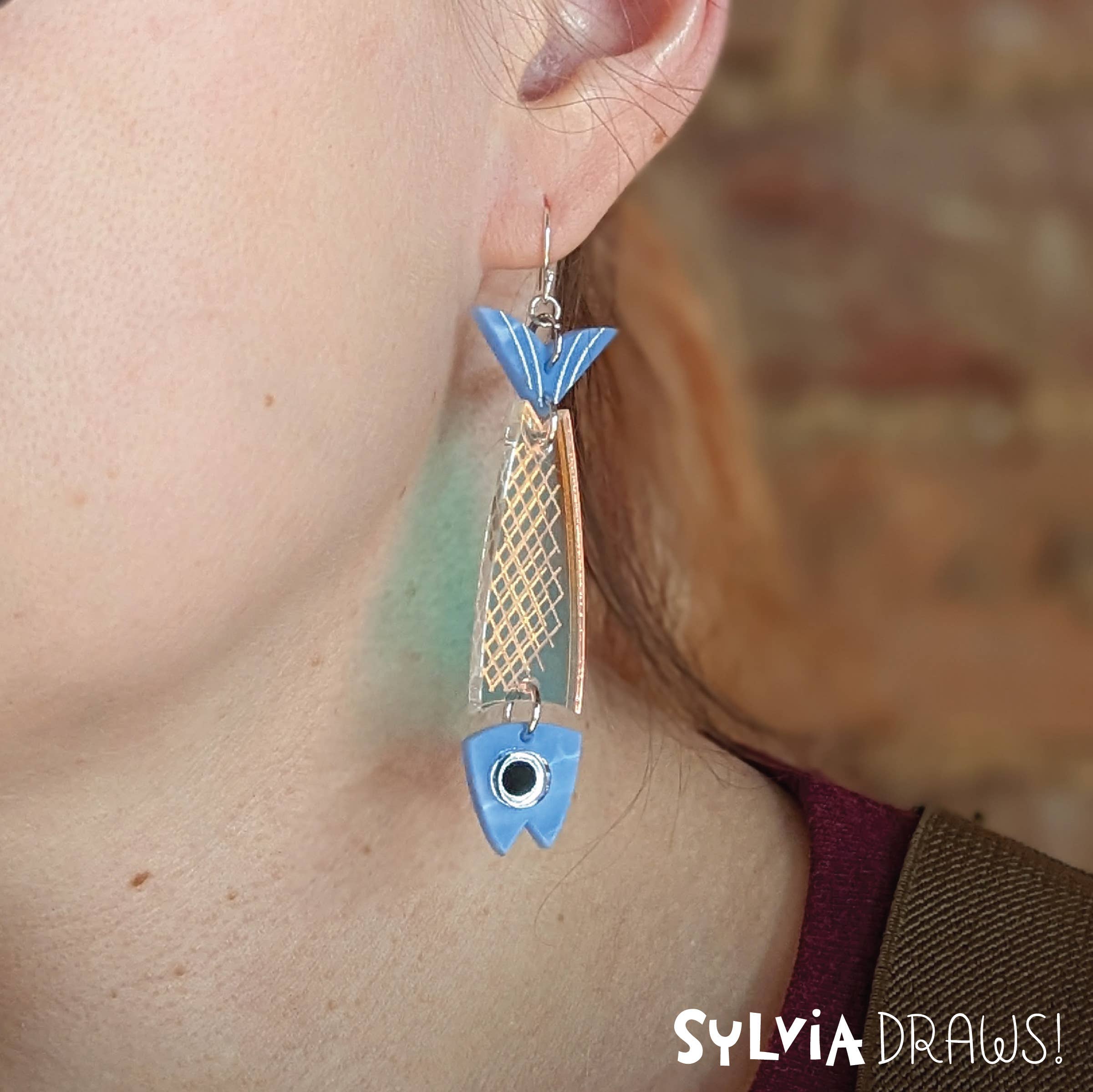 Sylvia Draws - Wholesale Dangle Earrings - Fish Iridescent Earrings2