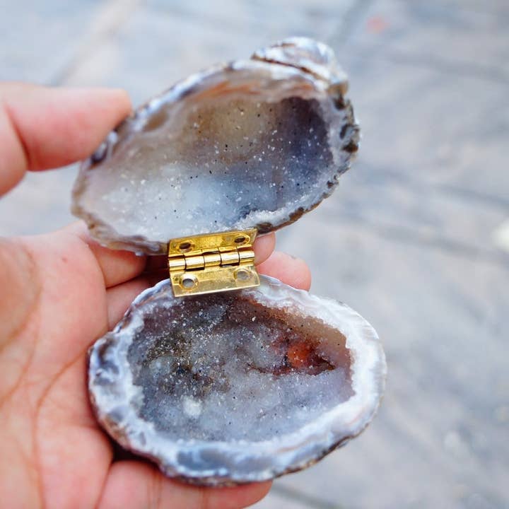 The Crushed Crystal – Organizador/caixa de joias por atacado – Caixa de anel de geodo cinza natural - caixa de geodo grande - caixa druzy - proposta secreta - ideias de propostas - anel de noivado1