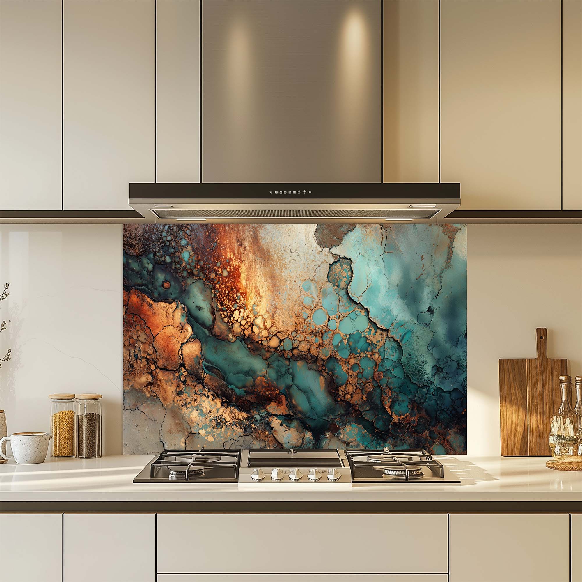 Glass Kitchen Backsplash - Venta al por mayor Papel pintado 3D - Cobre Actual – Salpicadero de Vidrio Templado para Cocina | Salpicadero con Aspecto de Cobre2